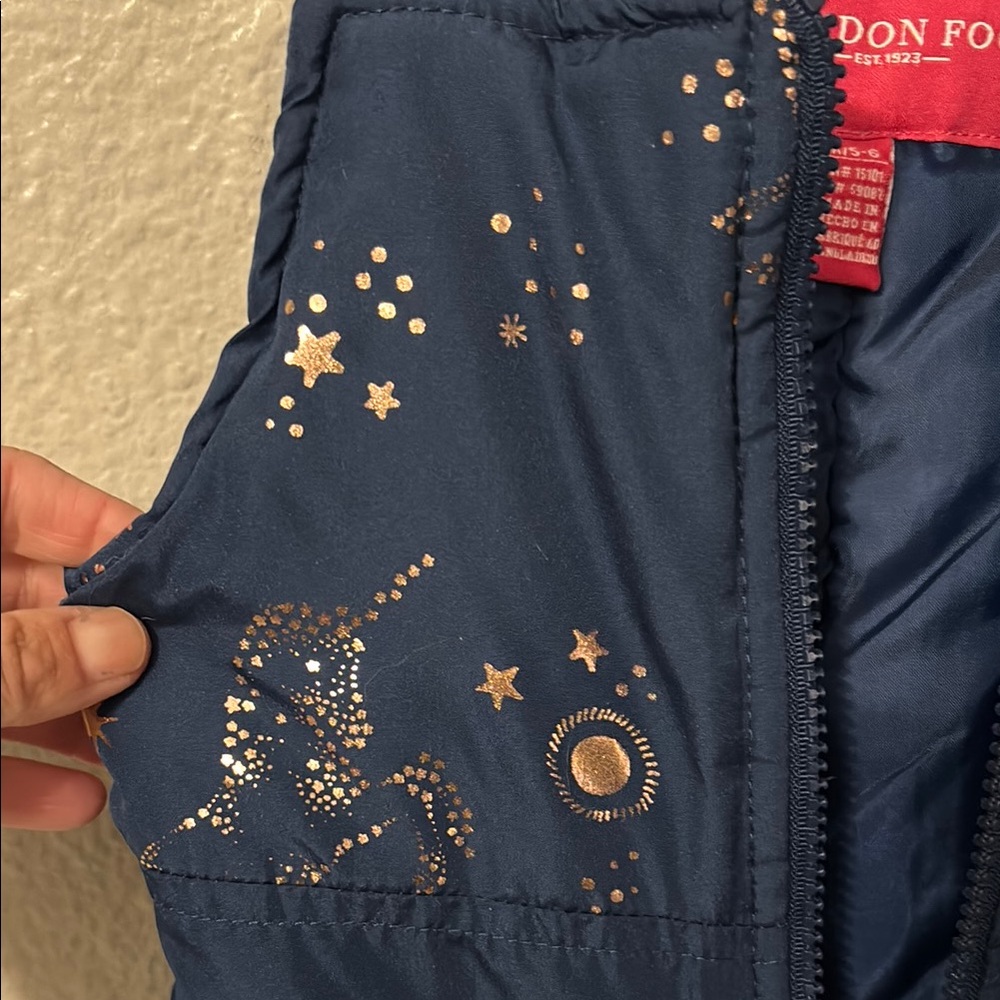 London Fog Kids' Navy Snow Bib with Gold Stars - Picture 3 of 4